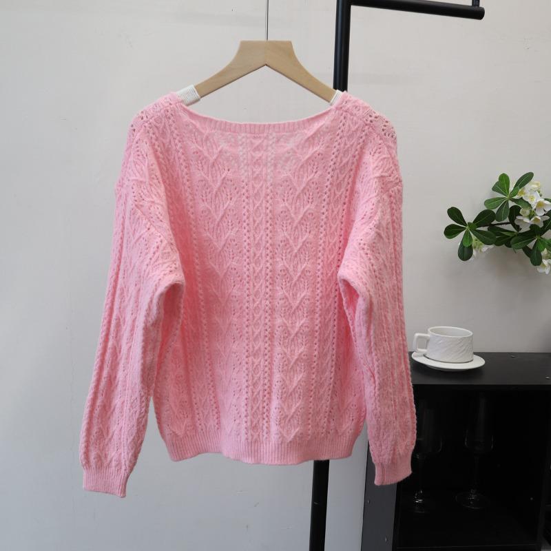 Early autumn new hollow design knitted cardigan thin soft waxy sweet loose sweater jacket women