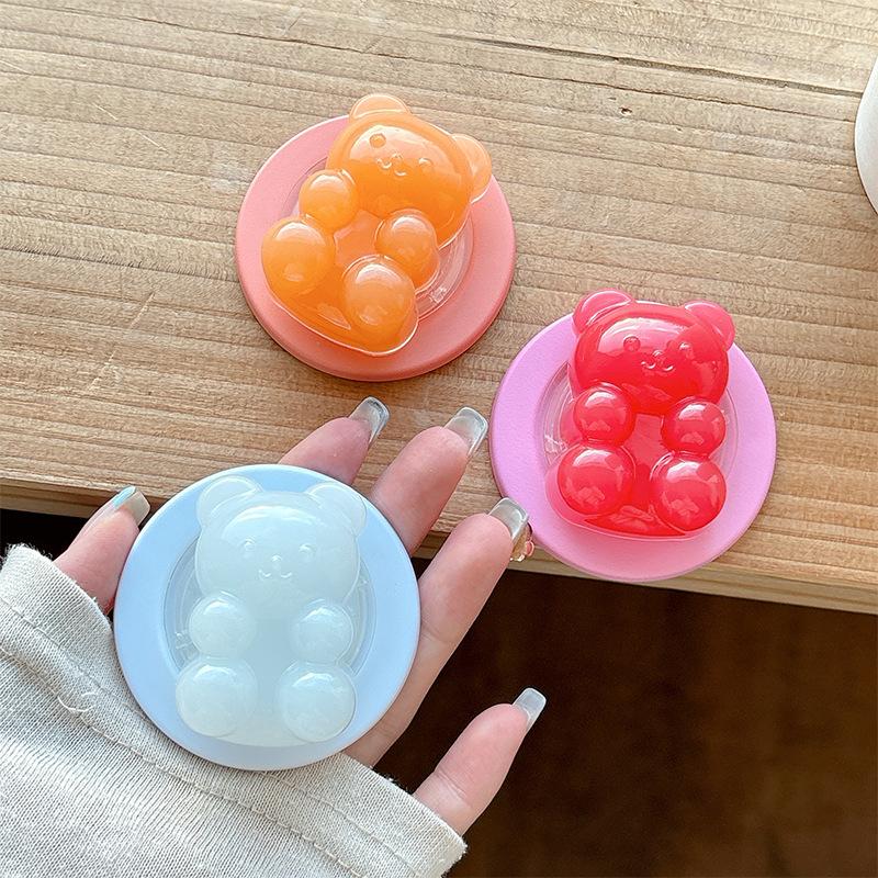Solid Color Bear Mobile Phone Airbag Bracket Magnetic Suction Telescopic Suitable For Magsafe Simple Desktop Watching Drama Support Frame