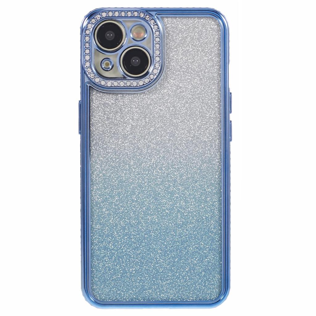 For iPhone 15 Case Gradient TPU Phone Cover with Rhinestone Lens Frame