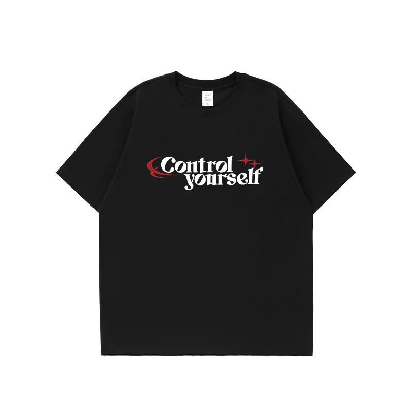 Amerikanisches Street Herren T-Shirt mit Buchstabenaufdruck, aus reiner Baumwolle, kurzärmelig, locker, lässig, mit Rundhalsausschnitt, vielseitiges Oberteil für den Alltag