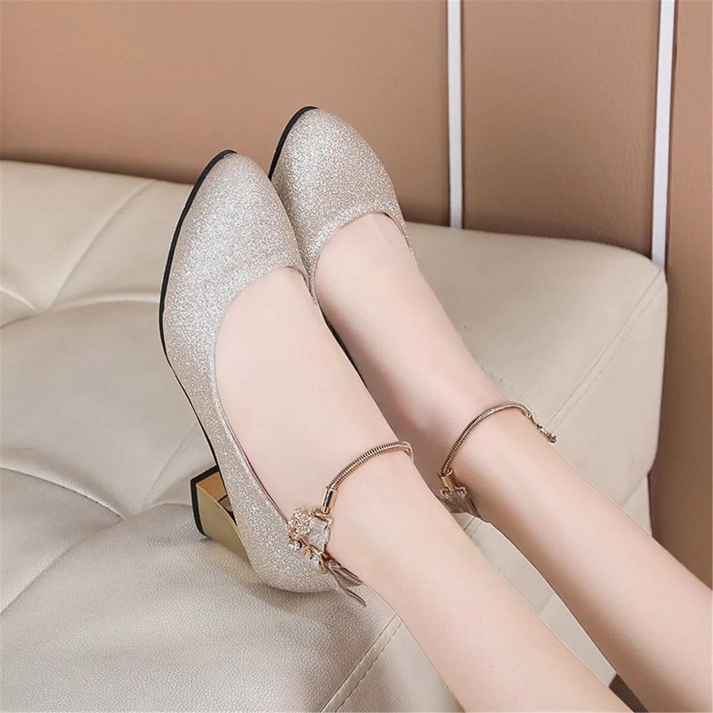 High Heels Chunky Single Shoes for Women, Round Head, Wedding Shoes, Simple Word Buckle, Work Shoes, Spring Autumn, New Fashion