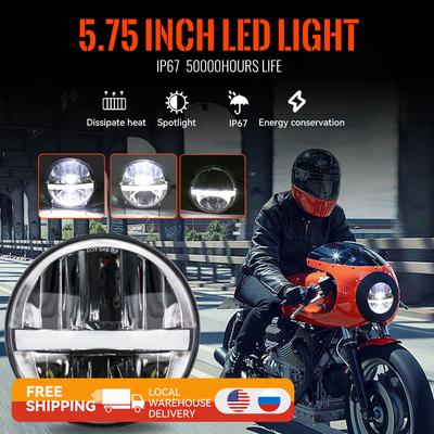 5.75 Inch Motorcycle Led Headlight with Halo Ring White DRL Angel Eye for Dyna Sportster Softail 5 3/4"Headlamp