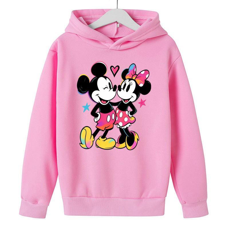 Mickey & Minnie Rainbow Gradient Hoodie for Kids - Cartoon Print, Unisex Spring/Autumn Style