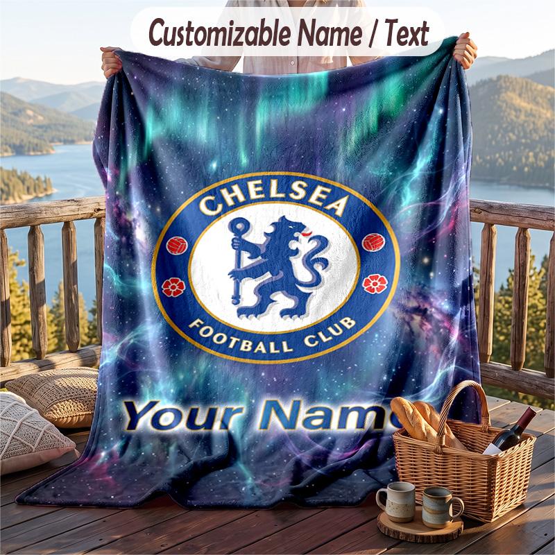 Flannel Blanket Chelsea FC Print Custom Name Text Soft Throw for Sofa Bed