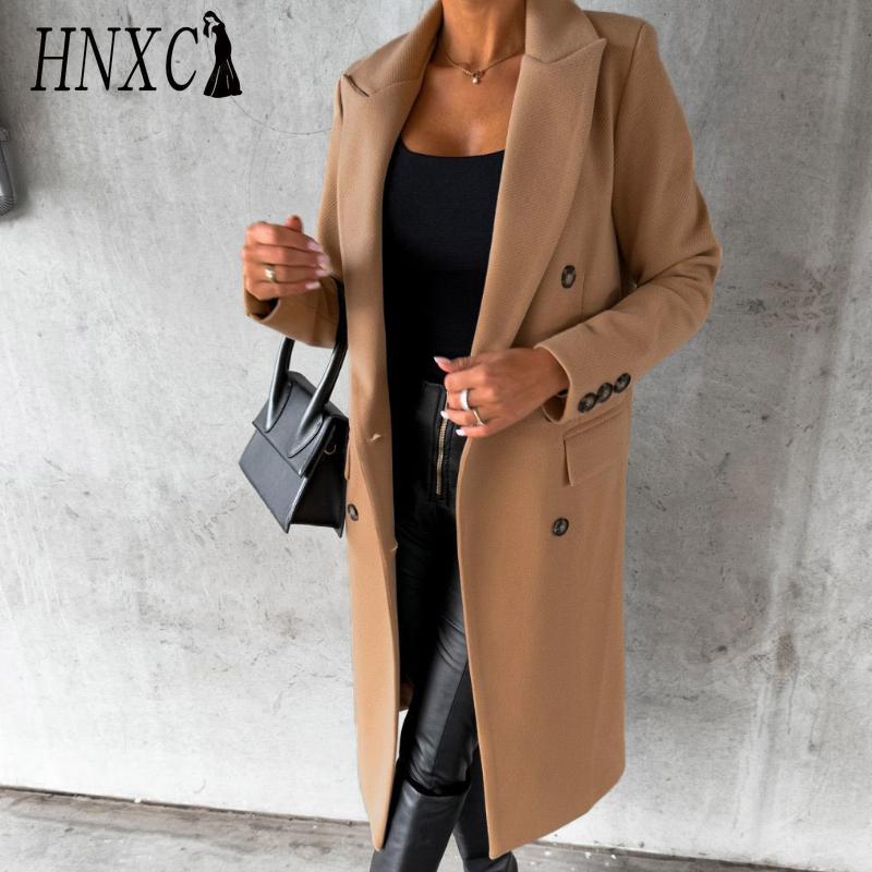 HNXC Damen Vintage Casual Gitterdruck Herbst Winter Langarm Polokragen Jacken & Mäntel