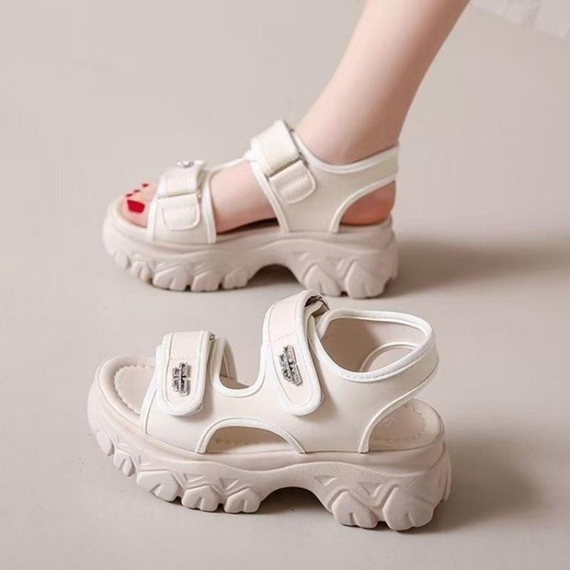 

Internet celebrities thick-soled Velcro sandals small height increase sports style sandals 2025 summer new soft-soled beach shoes 40 белый