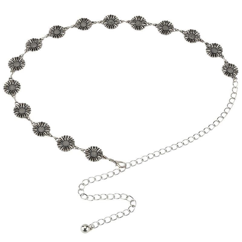 

Ретро Подсолнух Металлическая Поясная Цепочка Женская Индивидуальность Нишевый Универсальный Декоративный Пояс Древнее Серебро Женский