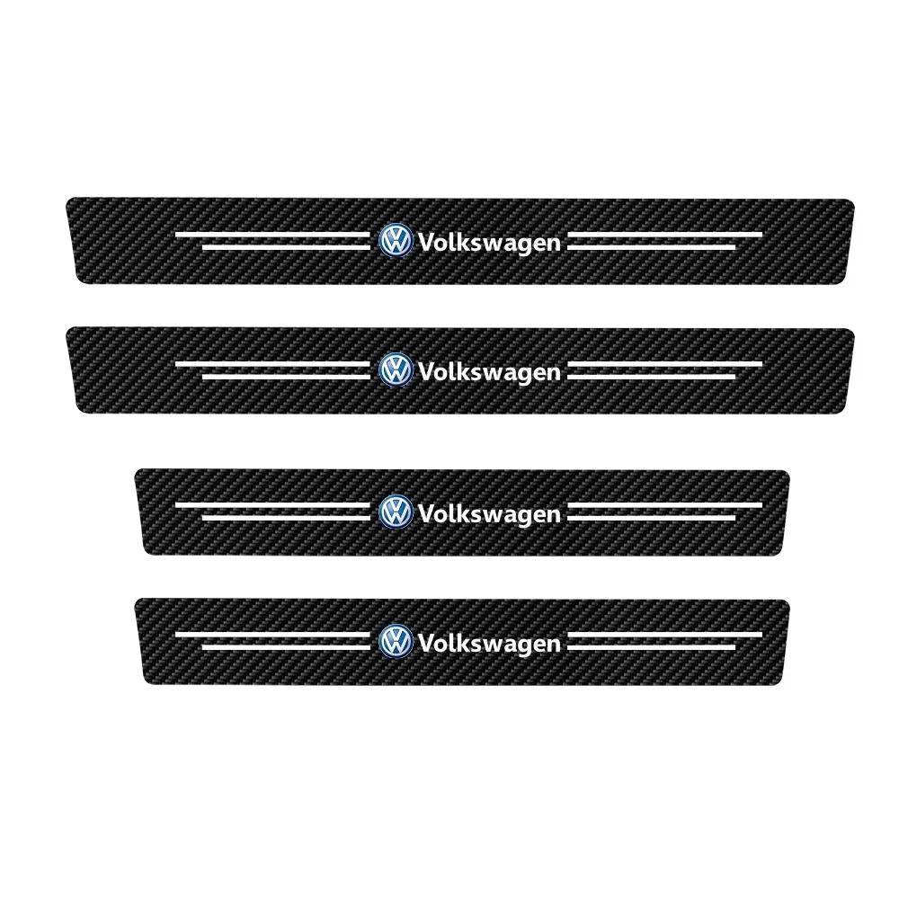 T23-·4pcs Car Door Threshold Carbon Fiber Scuff Plate Sticker For Volkswagen Golf 4 mk5 Passat b8 b5 VW Sharan Polo 6R Tiguan R Line