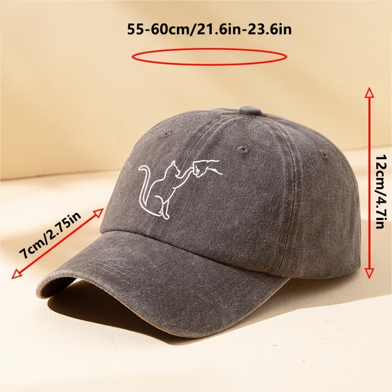 Ladies Cartoon Cat Five Finger Print Washed Distressed Baseball Cap Sun Hat Casual Outdoor Sports Cap
