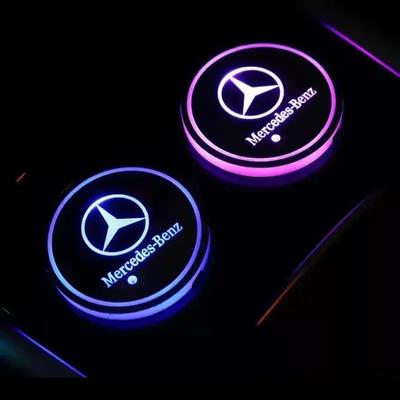 New For Mercedes Benz 2pcs Interior Light Coaster LED Illuminated Car Water Cup Coaster For Mercedes Benz B/C/E/S Class A Class