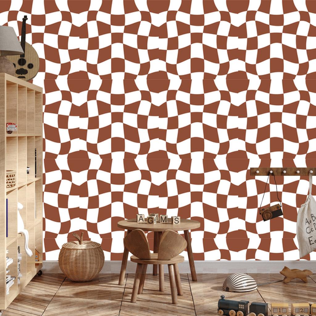 Wallpaper Casual Checkerboard Orange and White 50x1000