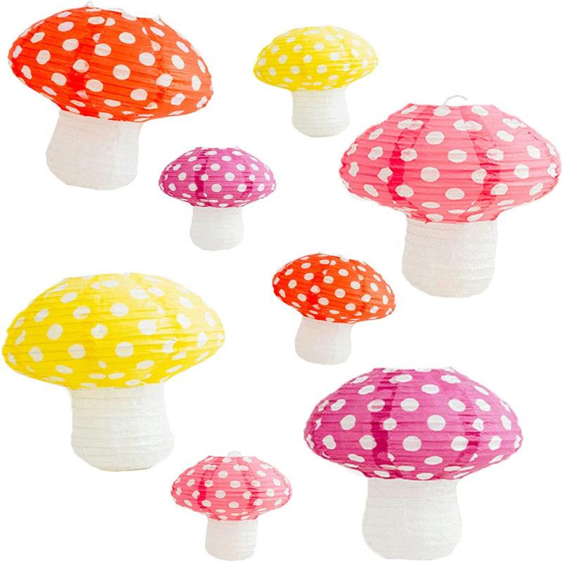 1PC Cartoon diy Party Decor Mushroom Shaped Handmade lantern Paper lanterns Round 3D Hanging