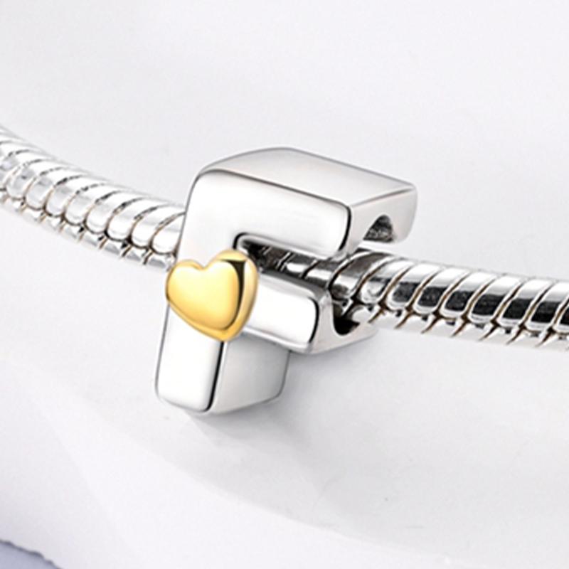 Original A-Z Alphabet Charms Bead 925 Silver 26 Letters CZ Zircon Heart Love Charm Fit Bracelet Bangle Jewelry Making