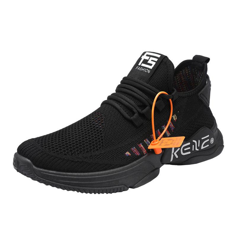 Spring New Men's Shoes for Foreign Trade Flying Knitted Sports Shoes Mesh Lace-up Running Shoes Korean Casual Men's Shoes