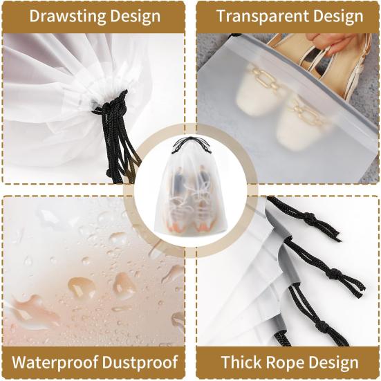 10Pcs Translucent Storage Bag Wear Resistant Dustproof Portable Reusable Drawstring Design Travel Essentials Shoe Storage Bag