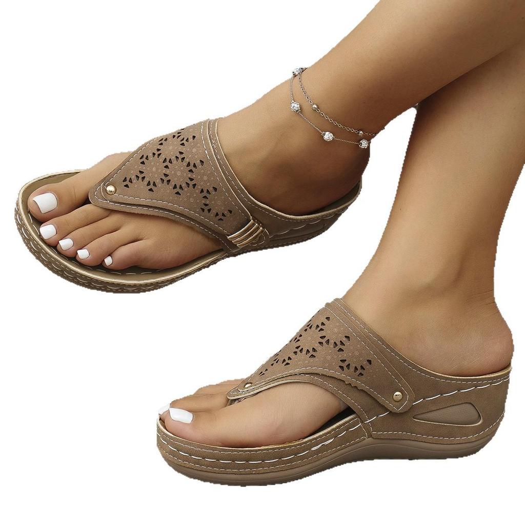 2025 Summer Plus Size Round Toe Thick Sole Hollow Out Thong Sandals for Women