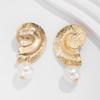 2Pcs Non-Tarnish Ocean Style Conch Earrings Simulated Pearl Geometry Shape for Women Anniversary Jewelry Gifts