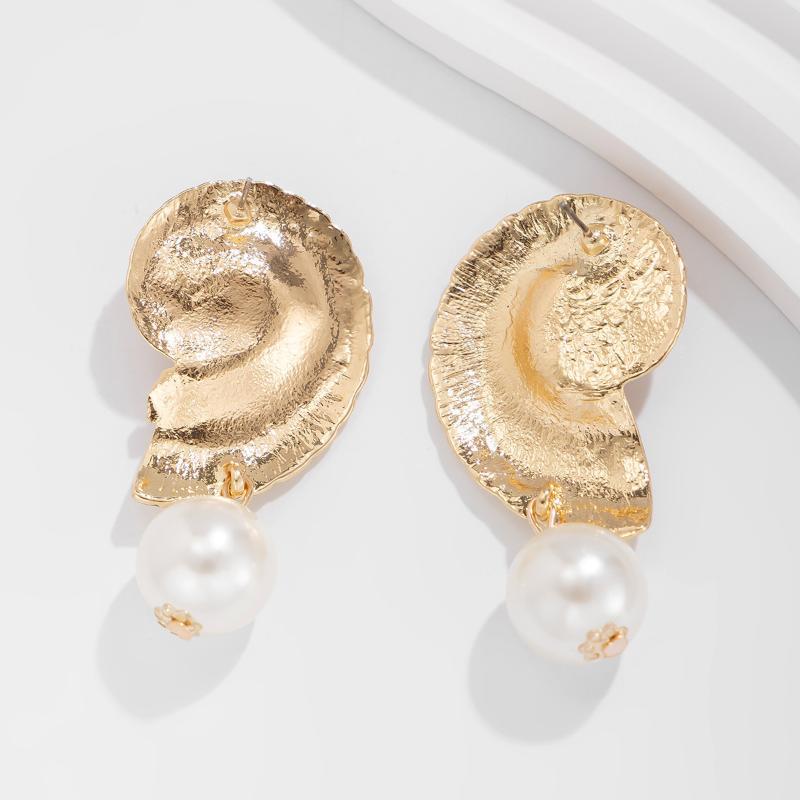 2Pcs Non-Tarnish Ocean Style Conch Earrings Simulated Pearl Geometry Shape for Women Anniversary Jewelry Gifts