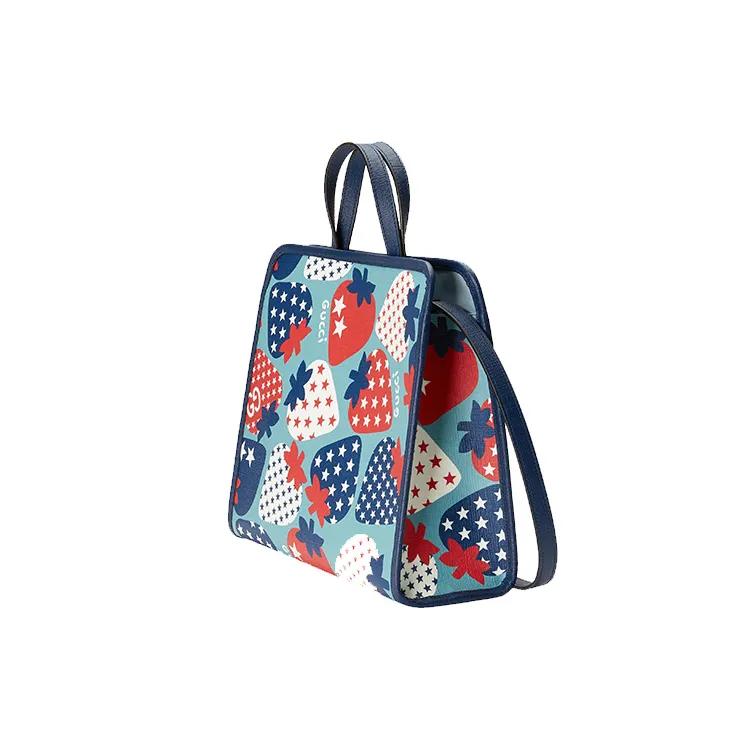 GUCCI Canvas Leather Tote Crossbody Handbag Kids' Blue Red (Unisex) Handbags 630542 UR3DN 4990