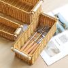 Creative Brown Storage Basket Woven Pattern Wood Handle Organizing Baskets Rectangle Sundries Organizer Bar Organizing