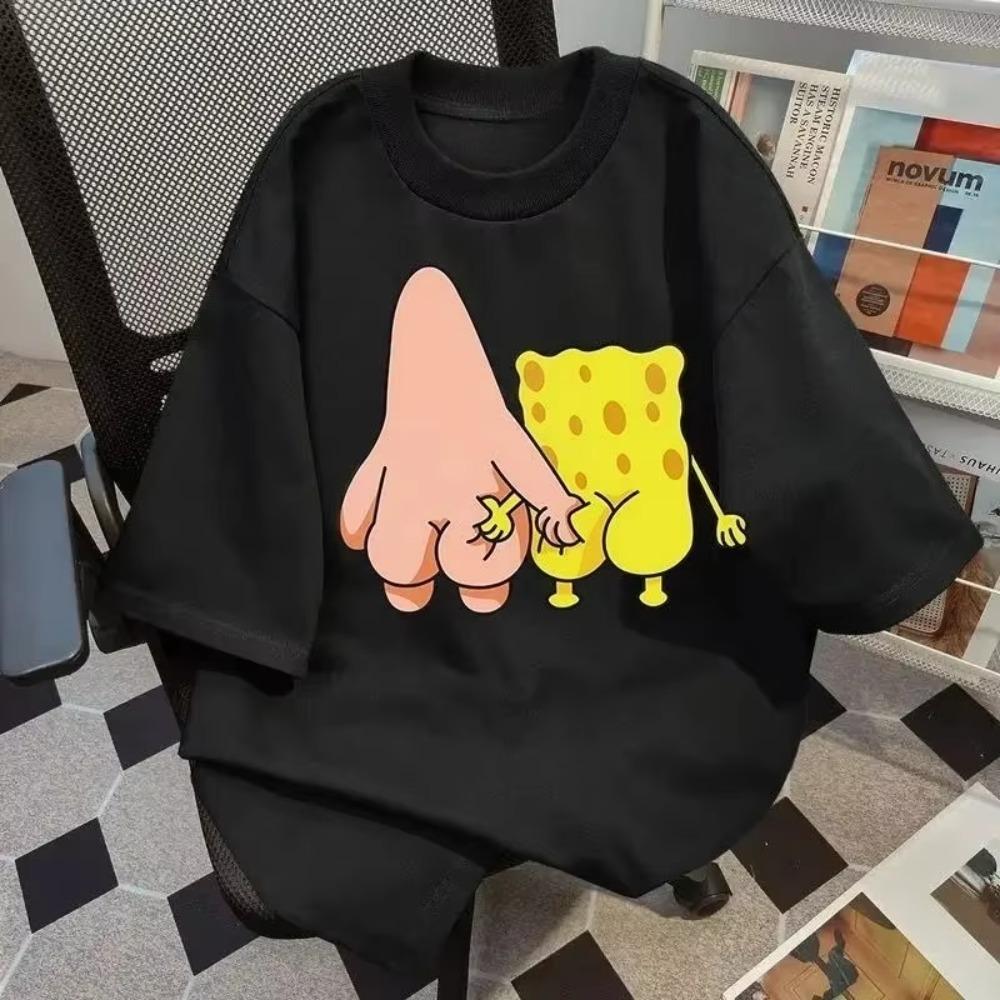 

American Style Fun Cartoon Hip-hop Trendy Short-sleeved T-shirt Fashionable Women s Couple Outfit Fashion Harajuku Personality XXXXXL чёрный