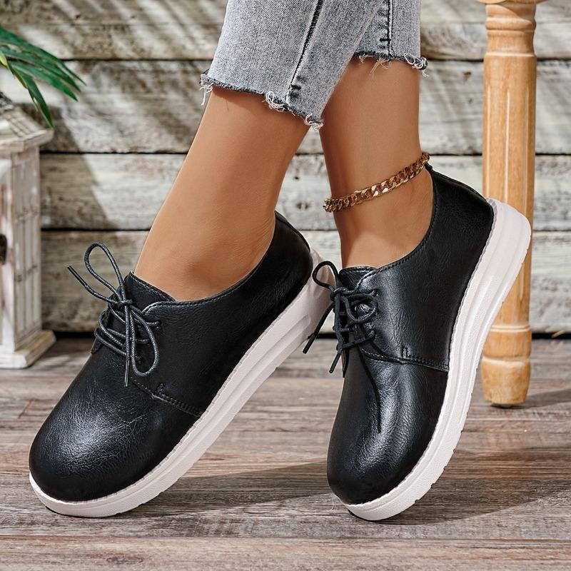 Fashion Lightweight Platform Flats Autumn New Round Toe Front Lace-Up Soft Sole Waterproof Non-Slip Low Top Shoes
