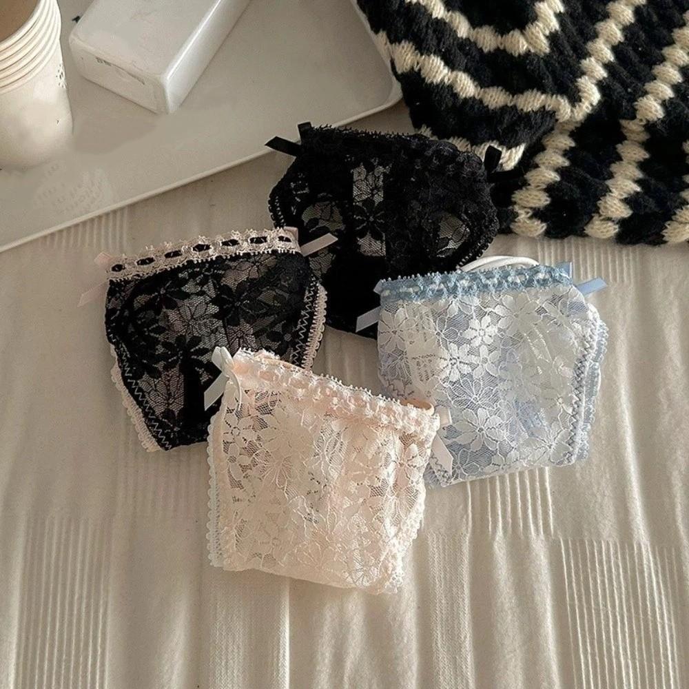 Transparent Underwear for Women Bow Panties Mesh Lace Briefs Lingerie Flower Lace Thong  Girl