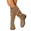 Fashion Pleated Boots Women Faux Suede Flock Knee High Boots 2025 Winter Women Fashion Slip on Square Low Heel Knight Booties Mujer
