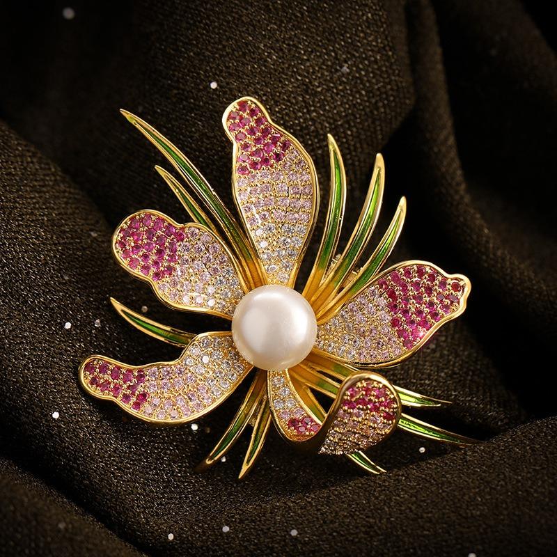 Orchid Brooch, High-end Women's Exquisite and Light Luxury Pearl Brooch, Niche Design Sense, Unique and Elegant Brooch