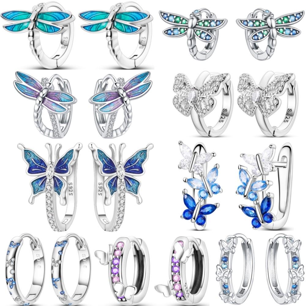 925 Silver Dragonfly Hoop Earrings Exquisite Jewelry For Women Fine Birthday Party Gifts
