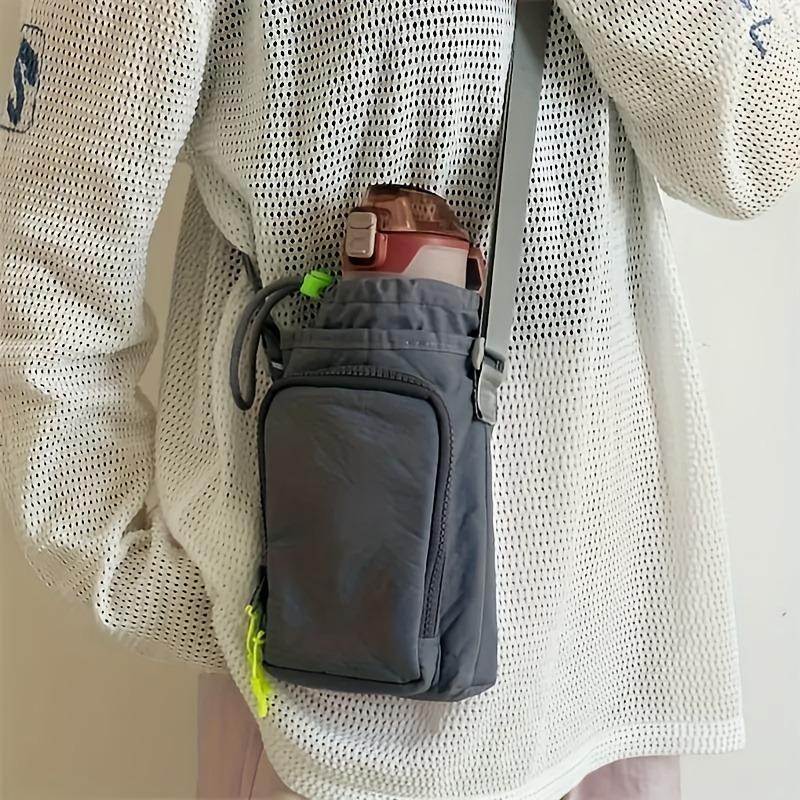 Adjustable Strap Nylon Crossbody Bag with Bottle and Phone Pocket, Zipper Closure - Available in Orange, Light Green, Light Blue, Gray, Black
