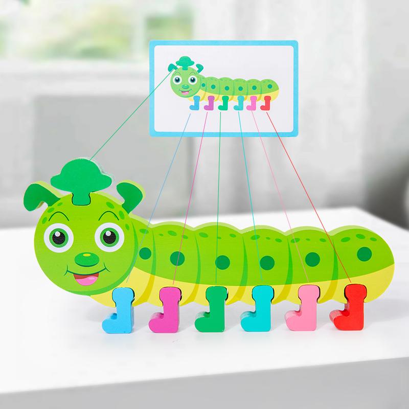 Wooden Caterpillar Montessori Creative Toy Color Matching Game Kid Fine Motor Skills Educational Toy Hand Eye Coordination Gifts