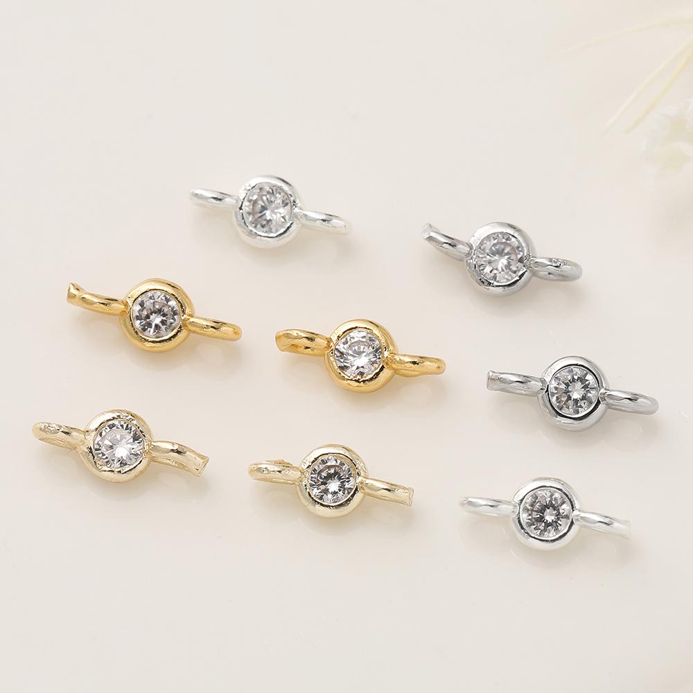 10Pcs 14/18K Gold Color Plated 2 Holes with Zircon Connect Charms Pendants for DIY Bracelet Necklace Jewelry Making Accessories