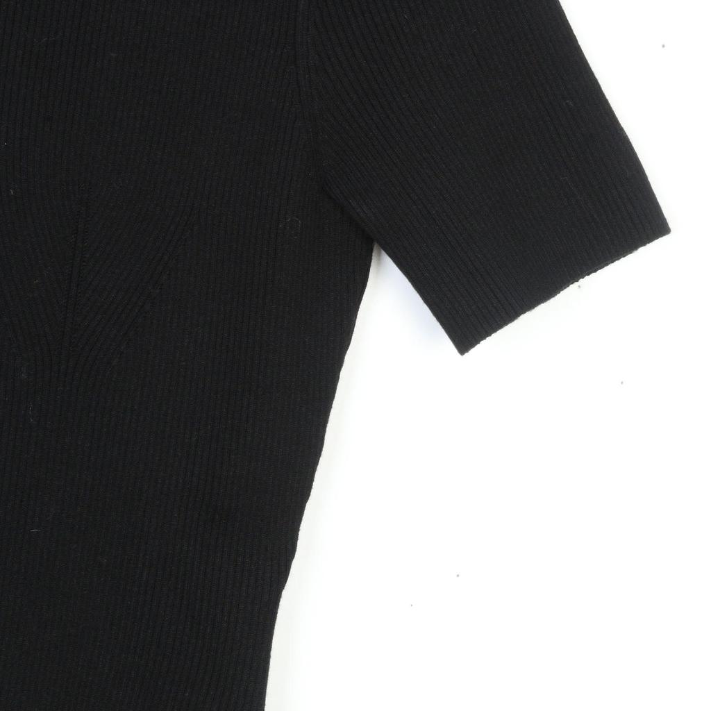 2025 Early Spring French Style Black Slimming Knitted Dress with Round Neck & Short Sleeves