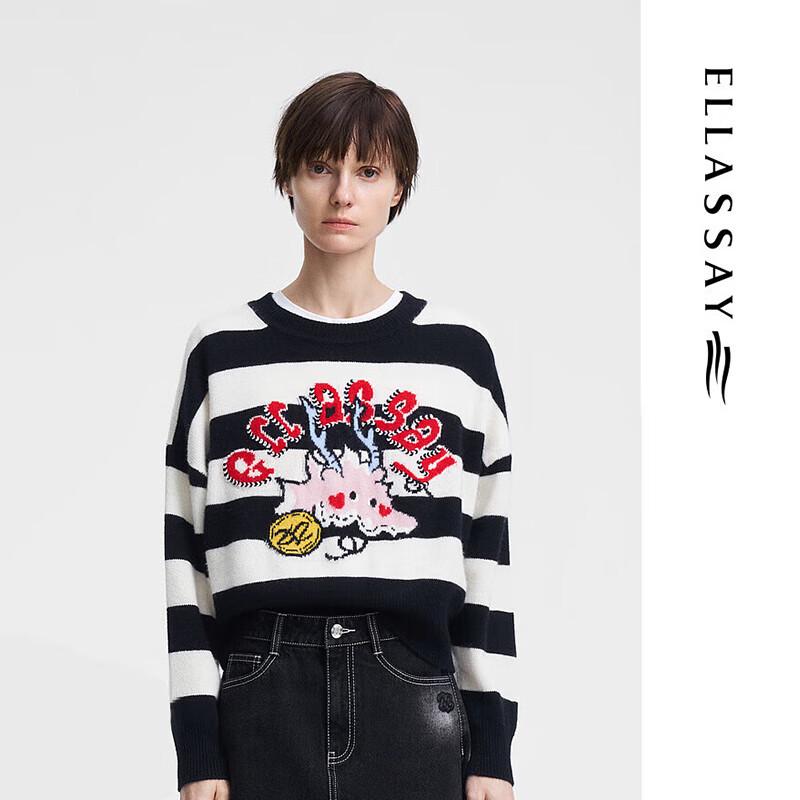 

ELLASSAY Women s Lambswool Striped Knit Sweater M