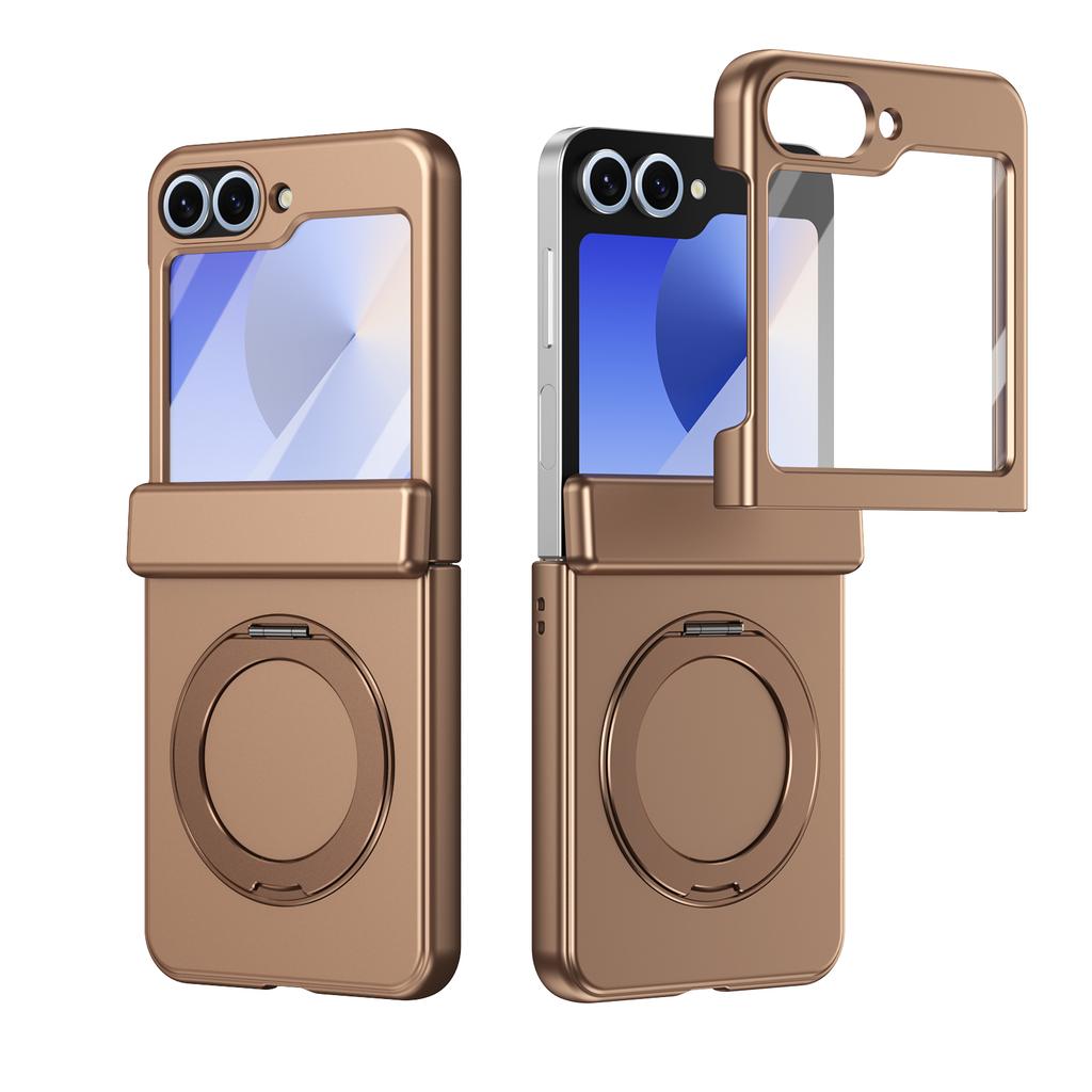 Per custodia Samsung Galaxy Z Flip 7 6 5 con vetro temperato, supporto rotante in lega magnetica, resistente alle impronte digitali