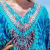 EDOLYNSA Bedruckte türkische Robe mit Fledermausärmeln, Sommer-Tunika, Plus-Size-Bademode, Cover-Up für Damen-Bademode, blaue Kaftan-Kleider, Q1415