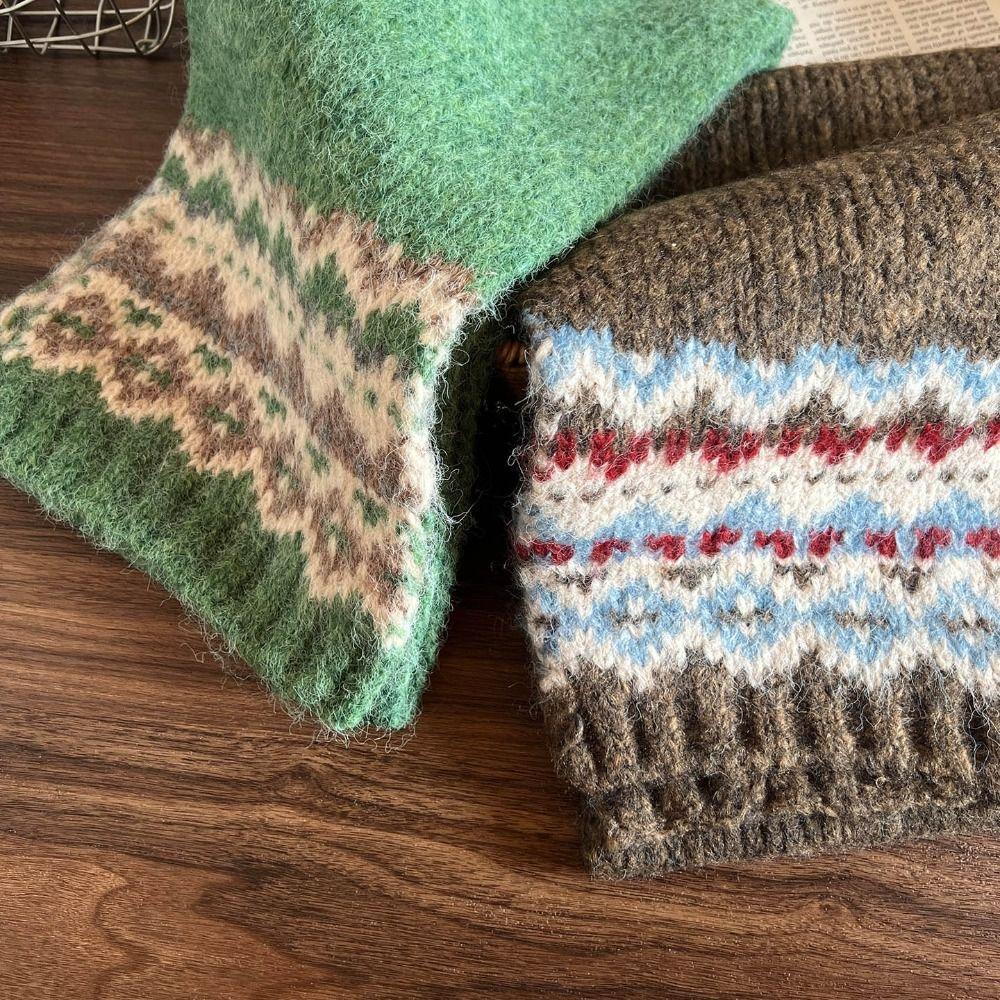 Plush Jacquard Knitted Scarf Thicken Fair Isle Style Shawl Retro Winter Cashmere Scarves Women/Men