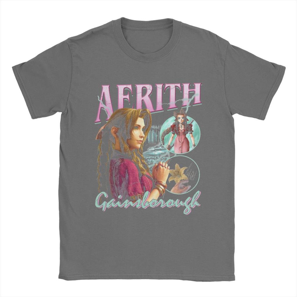 Vintage Aerith Gainsboro Final Fantasy 7 T-Shirt for Men Crewneck Pure Cotton T Shirts Short Sleeve Tees Gift Idea Clothing