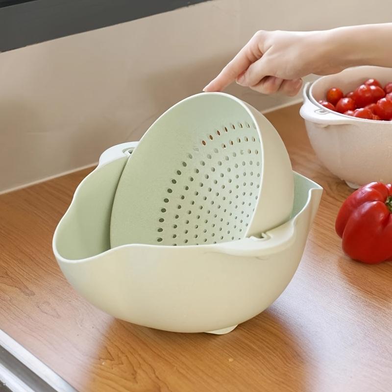 Double-Layer Rotating Fruit and Vegetable Washing Basket - Durable Plastic Food-Safe Design with Drainage Holes, Space-Saving Kitchen Sink Organizer