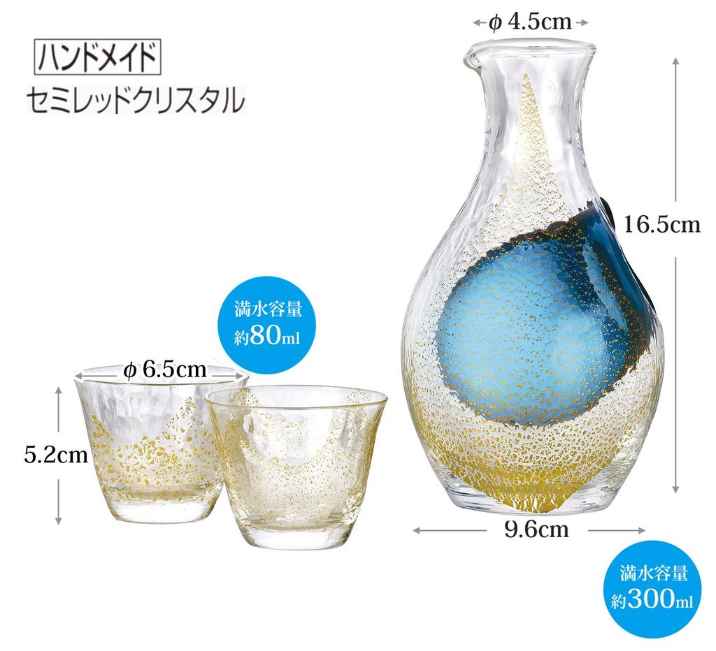 Toyo Sasaki Glass Cold Sake Glass Set Gold Leaf Made In Japan Carafe Glass 80ml 3 Pieces 300ml, G640-M60
