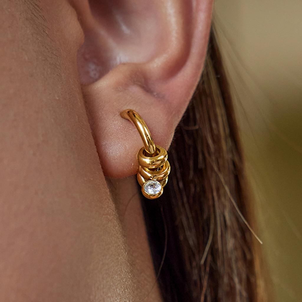 Youthway Minimalist Gold Color Plated Stainless Steel And White Zirconia Hoop Earrings Women Commuter Fashion Accessories