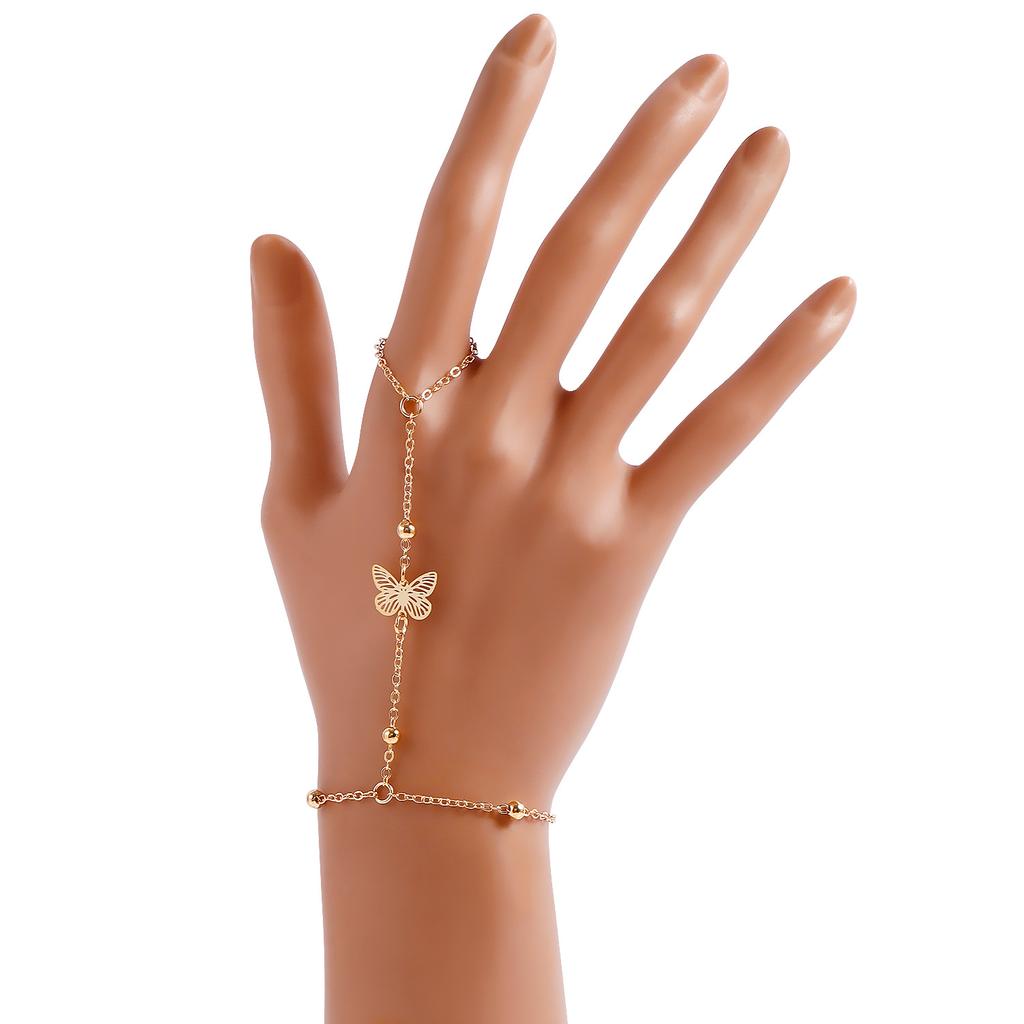 Europe and the United States popular ins style punk love imitation pearl bracelet exaggerated personality metal finger chain jewelry
