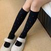 Korean White Polka Dot Knee High Socks JK High Tube Pile Sock Gray Small Round Dot High Tube Socks with Small Leather Shoes