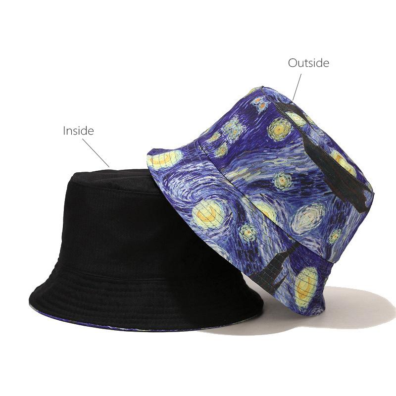 Bocca Starry Night Bucket Hat Reversible Bucket Hats Double Sides Cap Cotton Foldable FisherUnisex Hat Hip Hop Fashion