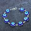 Blue Evil Eye Gemstone Handmade 925 Sterling Silver Bracelet 7-8" D4Y32