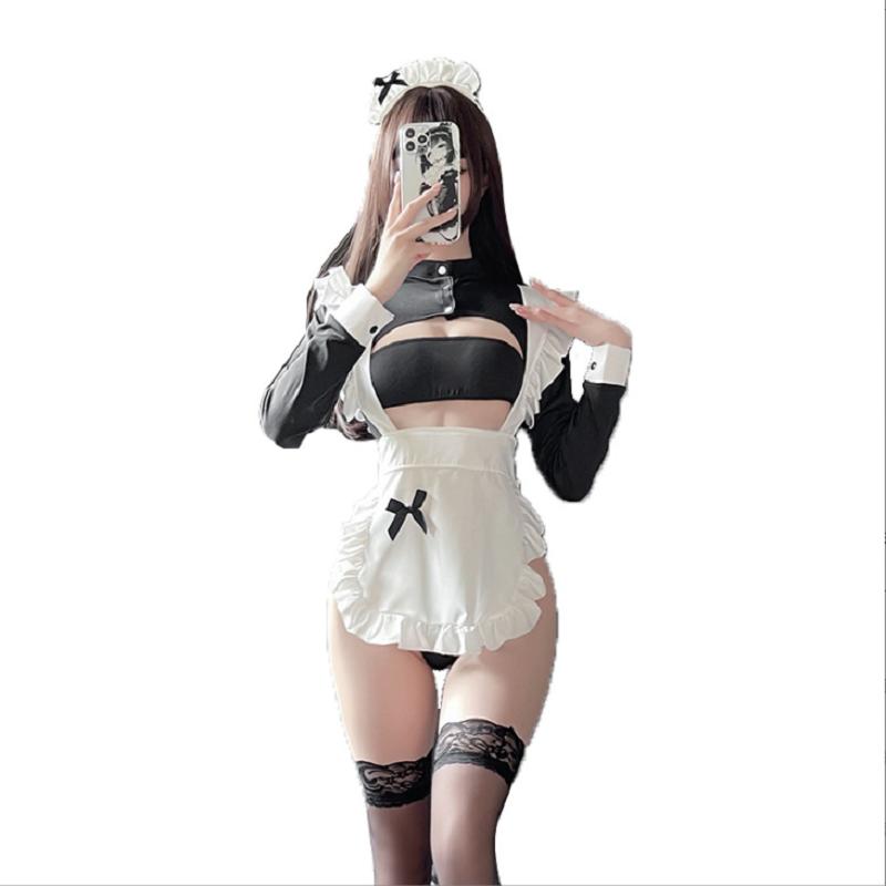 Two-piece sexy lingerie plus size pure desire maid suit corset flirting lure maid to play