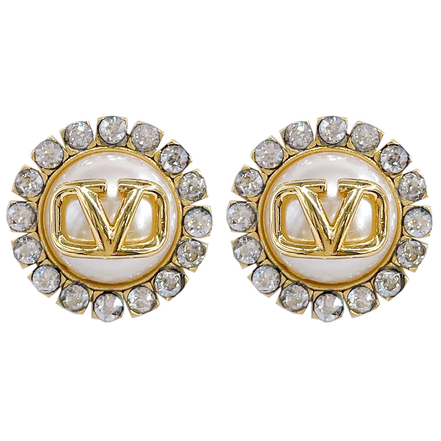 

Valentino V Logo Signature Metal Resin Crystal Stud Earrings in HJY Gold/Cream (5W2J0T83 Y49) [Used]