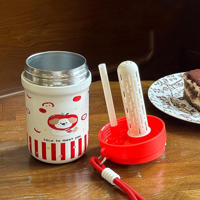 Cute Double Drink Thermos Water Bottle For Girls Straw Tumbler Cup 316 Stainless Steel Hot and Cold Coffee Thermal Mug 500/600ML