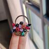 Retro Cute Flower Basket Brooch Colored Diamond French Autumn And Winter Flower Ancient Gold Series Clothing Alloy Pin Accessories